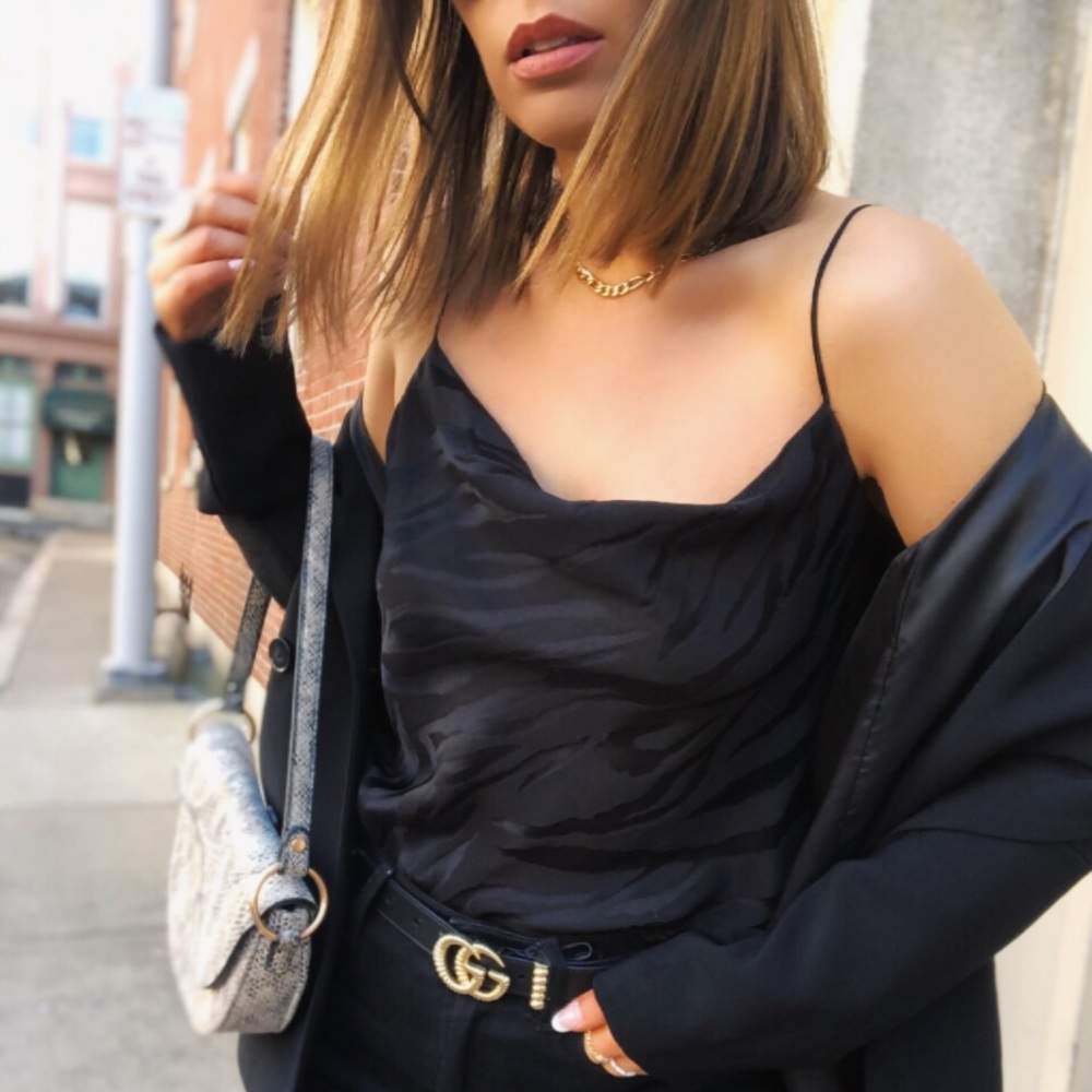 100% Silk Black Zebra Cami Top | Giannina - Picture 1 of 6